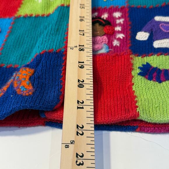 Marisa Christina Patchwork Christmas Sweater L 3D Knit Dolls Mittens Snowflakes - Picture 9 of 10